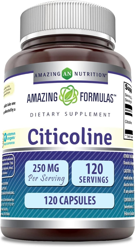 Fórmulas asombrosas Citicoline 250 mg Silenciosos Capsules Suplemento No-GMO Silencioso Gluten Libre Silencio Made in USA (120 Conde)