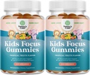 Gummies de enfoque infantil - Suplemento de apoyo cerebral nootrópico para niños con extracto de té verde, vitaminas B6 &amp; B12 para memoria y foco cerebral - Cerdos de concentración herbal para niños - 90 cuenta - 2 paquete