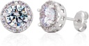 Pendientes Sterling Plata Artesanal Zircon Gemstone Halo 9mm Stud
