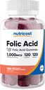 Nutricost Folic Acid (Vitamin B9) Gummies vegetarianas (120 Gummies, 1 mg de ácido fólico por ser) - Suplemento para hombres y mujeres