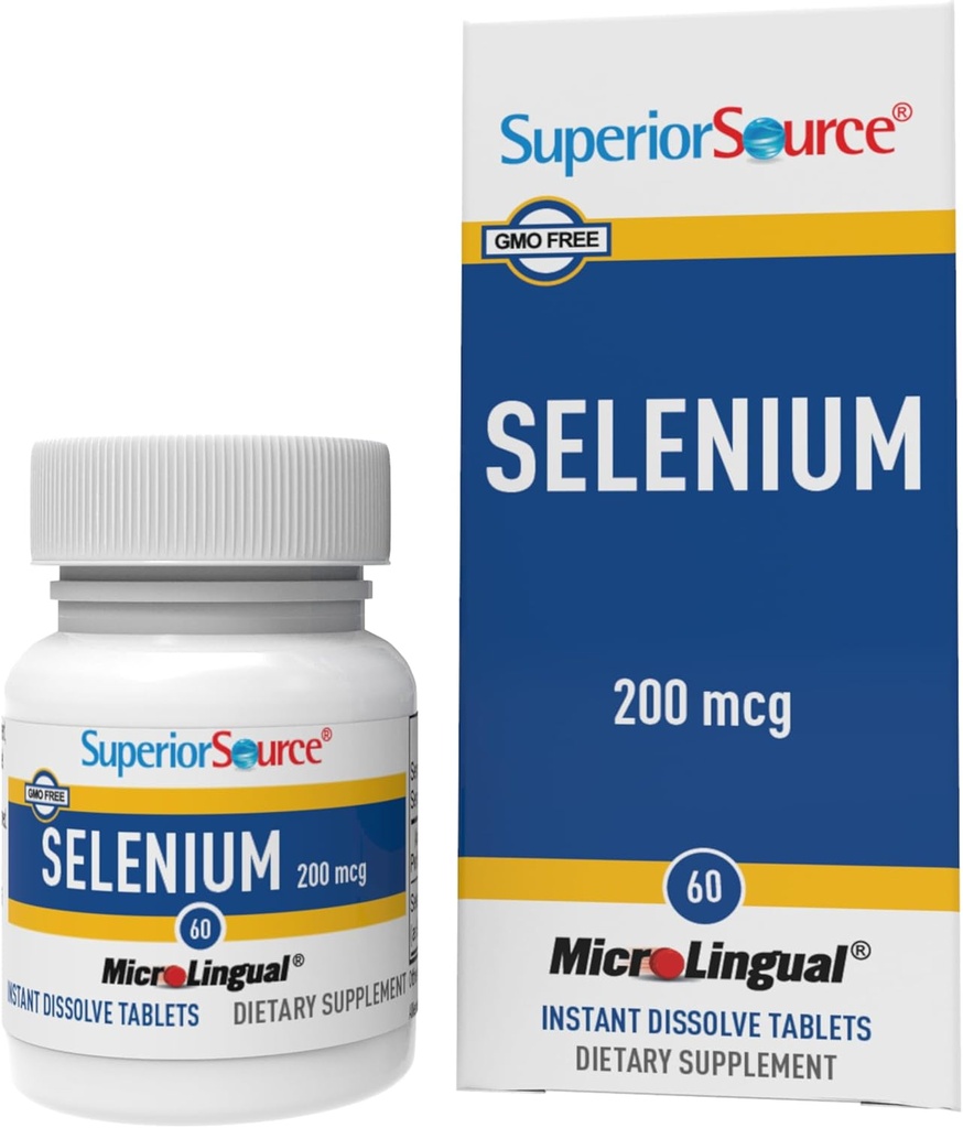 Fuente Superior Selenium 200 mcg - Apoyo a la Salud Inmune Suplemento - Tablas de Selenomethionina Ayuda Función de glándulas tiroideas - Suplementos Apoyo Reciclaje de vitamina E - 60 Tablas de disuelve instantánea