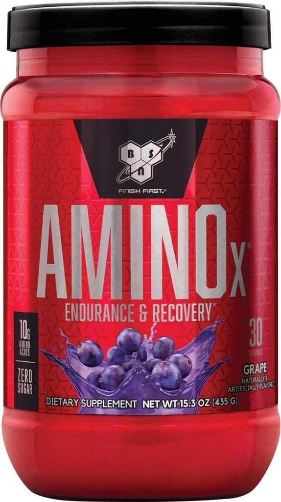 BSN Amino X Muscle Recovery " Endurance Powder with BCAAs, 10 Grams of Amino Acids, Keto Friendly, Caffeine Free, Support Endurance, Zero Sugar, Grape, 30 servings (Packaging May Vary)