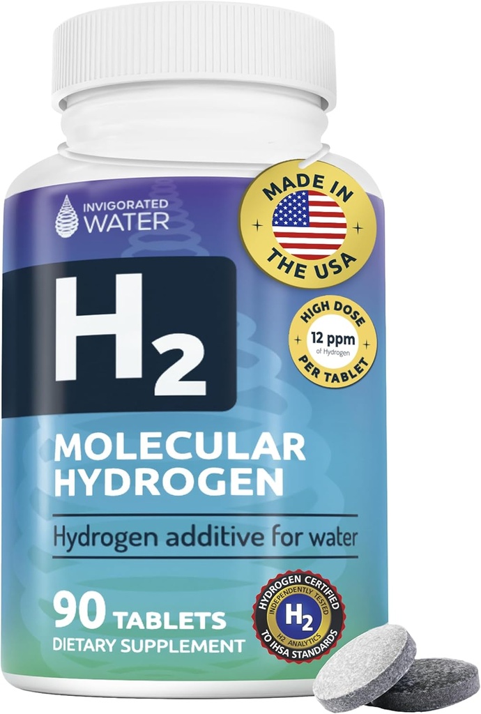 Tablas de Agua Hidrogenada con Magnesio - Suplementos H2 Apoyo Energía Normal, Cerebro, Salud Cognitiva, No Gluten Libre - 90 Servimientos