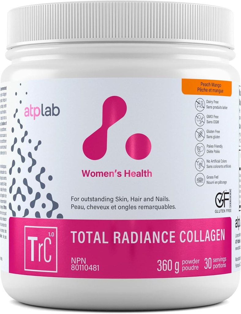 ATP LAB Total Radiance Collagen - Peach Mango Flavor, 360g - Colagen Peptides Powder for Women - Hydrolyzed Collagen Protein Supplement with Biotin