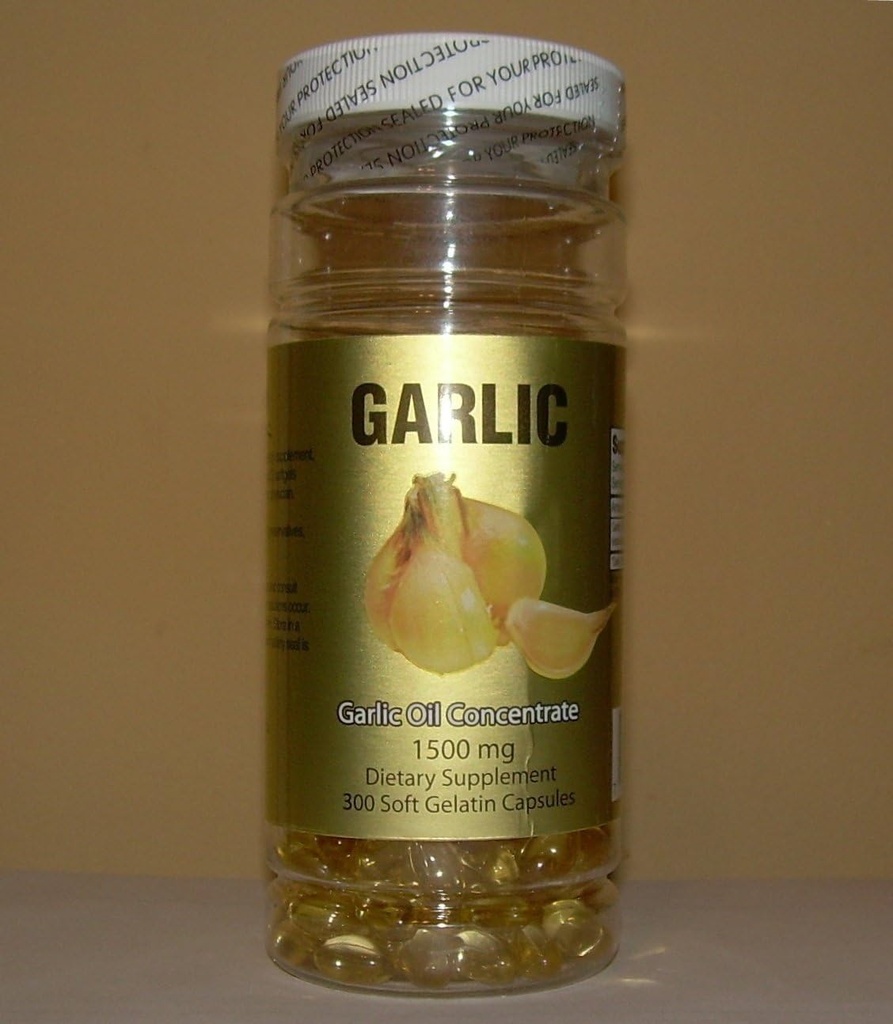 Concentración de aceite de ajo 1500 MG, Cholesterol Gratis, 300 cápsulas de gelatina suave