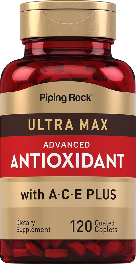 Piping Rock Antioxidante Suplementos 120 Caplets Silencio Advanced Formula for Hombres and Women TENIDO CON Vitamin A, C, E TENIDO Ultra Max Complex ANTE NO GMO, Gluten Free