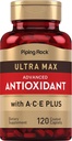 Piping Rock Antioxidante Suplementos 120 Caplets Silencio Advanced Formula for Hombres and Women TENIDO CON Vitamin A, C, E TENIDO Ultra Max Complex ANTE NO GMO, Gluten Free