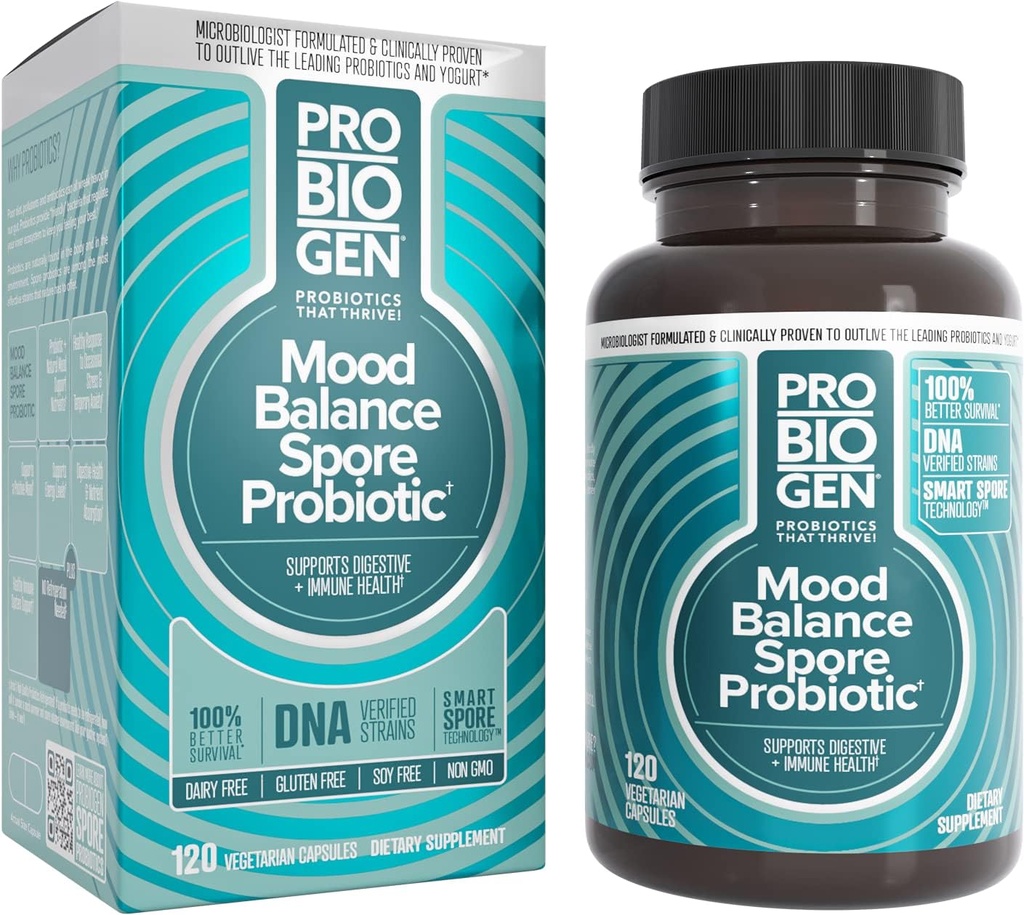 Probiogen Stress " Mood Balance Probiótico Ashwagandha Suplemento, 120 Conde