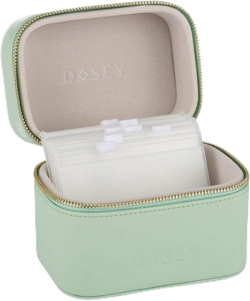 SAGE Dosey Travel Pill Case &amp; Easy-Slide Pouches - Vegan Leather Daily Pill Organizer with 7 Airtight Pockets for Medicine Storage & Protection - Stylish Medication Organizer
