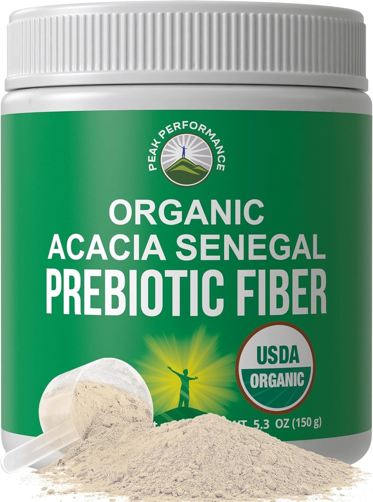 Acacia orgánica Senegal Powder de fibra prebiótica. Unflavored USDA Organic Plant Based Soluble Vegan Prebiotics Gut Health Supplement with Digestive Enzymes. HSA + FSA Lista única de vitaminas elegibles Aprobado