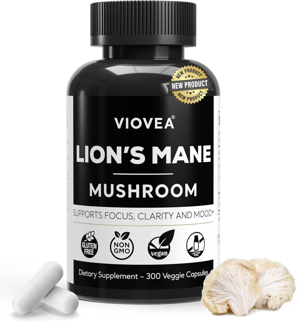Suplemento Mane de León cápsulas - 300 cápsulas (5-Month Supply), soporta Focus, Clarity, Memory y Cognition general. Suplemento Nootrópico Orgánico para Función Cognitiva y Apoyo Inmunitario