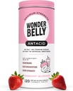 Wonderbelly Antacid, Effective Heartburn and Instant Acid Indigestion Relief, Extra Strength Chewable Tablets, 1000 mg Calcium Carbonate, No Talc or Dye, Strawberry Milkshake, 120 Conde