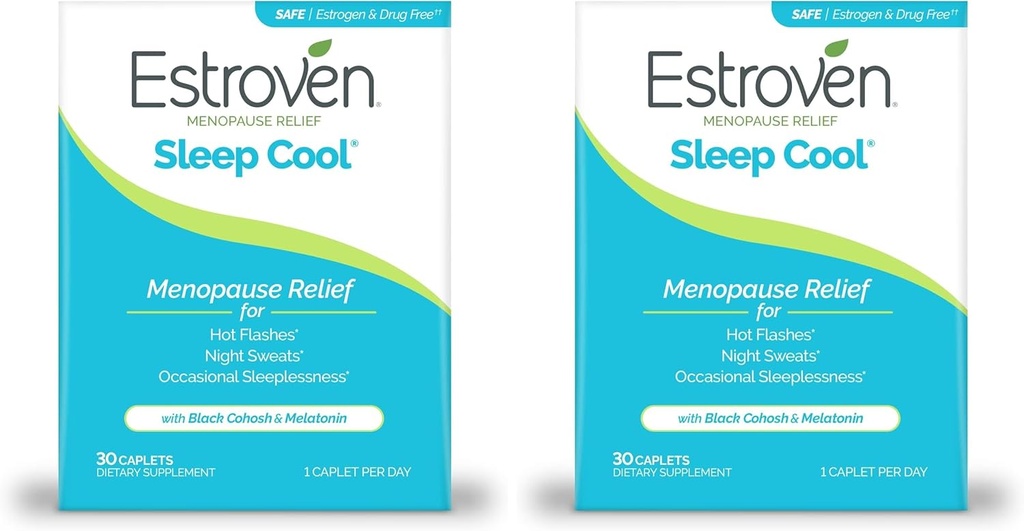 Estroven Sleep Cool for Menopause Relief, 30 Ct, Sleep Support Supplement With Clinically Proven Ingredients to Relieve Menopause Symptoms plus Night Sweats & Hot Flash Relief, Drug-Free &amp; Gluten-Free
