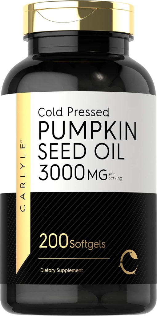 Carlyle Pumpkin Seed Oil Capsules TEN 3000mg ANTE 200 Softgels TENIENTES Ácidos grasos esenciales TENIDO Frío Presionado Suplemento dietético No GMO y Fórmula Libre Gluten