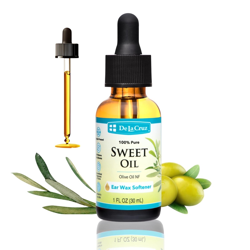 De La Cruz Ear Wax Remover and Earwax Softener, 100% Pure Sweet Oil for ears, Gentle and Natural Ear Oil - 1 Fl OZ
