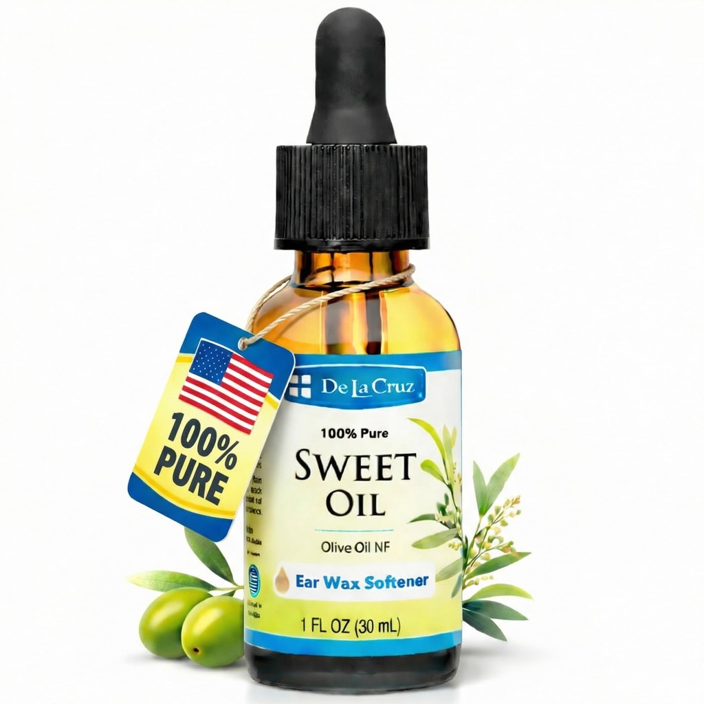 De La Cruz Ear Wax Remover y Earwax Softener, 100% puro aceite dulce para oídos, aceite suave y natural del oído - 1 Fl OZ
