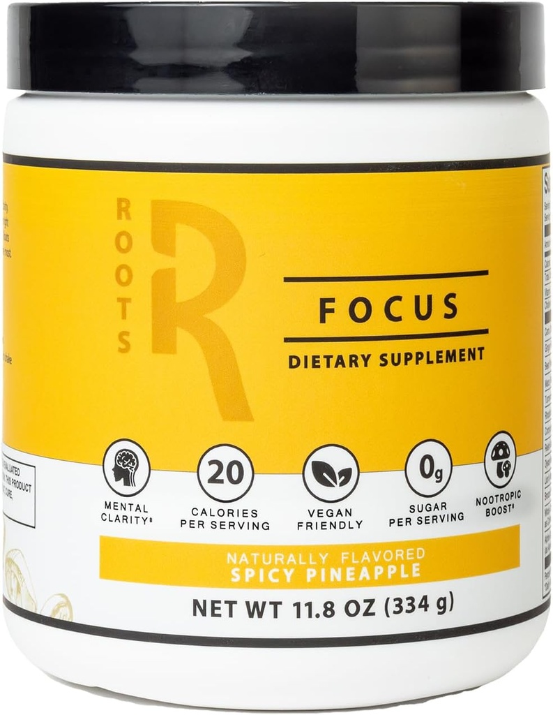 Silver Star Nutrition, Roots Focus Nootropic Brain Supplement - Spicy Pineapple, Blend of Lion's Mane, Cordyceps, " Reishi Functional Mushrooms + Extended-Release Caffeine, 50 Servings