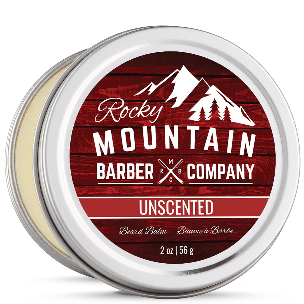 Rocky Mountain Barber Company Beard Balm - Classic Unscented - 100% Natural - Premium Wax Blend con Nutrient Rich Bees Wax, Jojoba, Coconut Oil