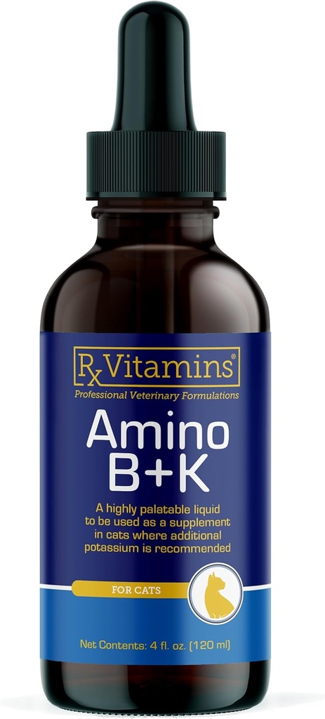 Vitaminas Rx Amino B+K - Cat Vitamina B & suplemento de potasio para gatos - con Aminoácidos Taurina & Lysine - Ayudas en Cat Kidney Support &amp; Immune Support for Cats - Liver & Bacon 4oz