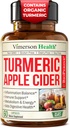 Organic Apple Cider Vinegar with Turmeric Curcumin Supplement & Ginger for Digestive Health, Metabolism, Energy & Joint Support - Organic Turmeric & Apple Cider Vinegar Capsules. 60 Vegan Non-GMO Caps