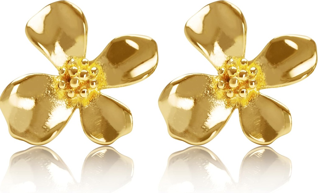 14K Oro plateado 925 Pendientes de flores de plata de ley