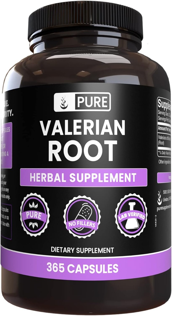 PURE ORIGINAL INGREDIENTES Valerian Root (365 capsules) No hay magnesio o rifles de arroz, siempre puro, Lab Verified