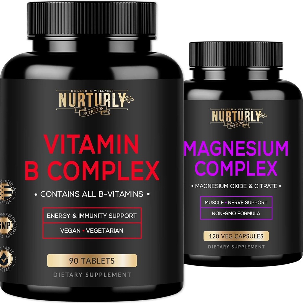 Complejo de magnesio y vitamina B - Citrato de magnesio 500MG - B Vitaminas B1,B2,B3,B5,B6,B7,B9,B12 y Biotina - Muscle Relaxatio, sueño y energía, inmunidad y soporte de humor