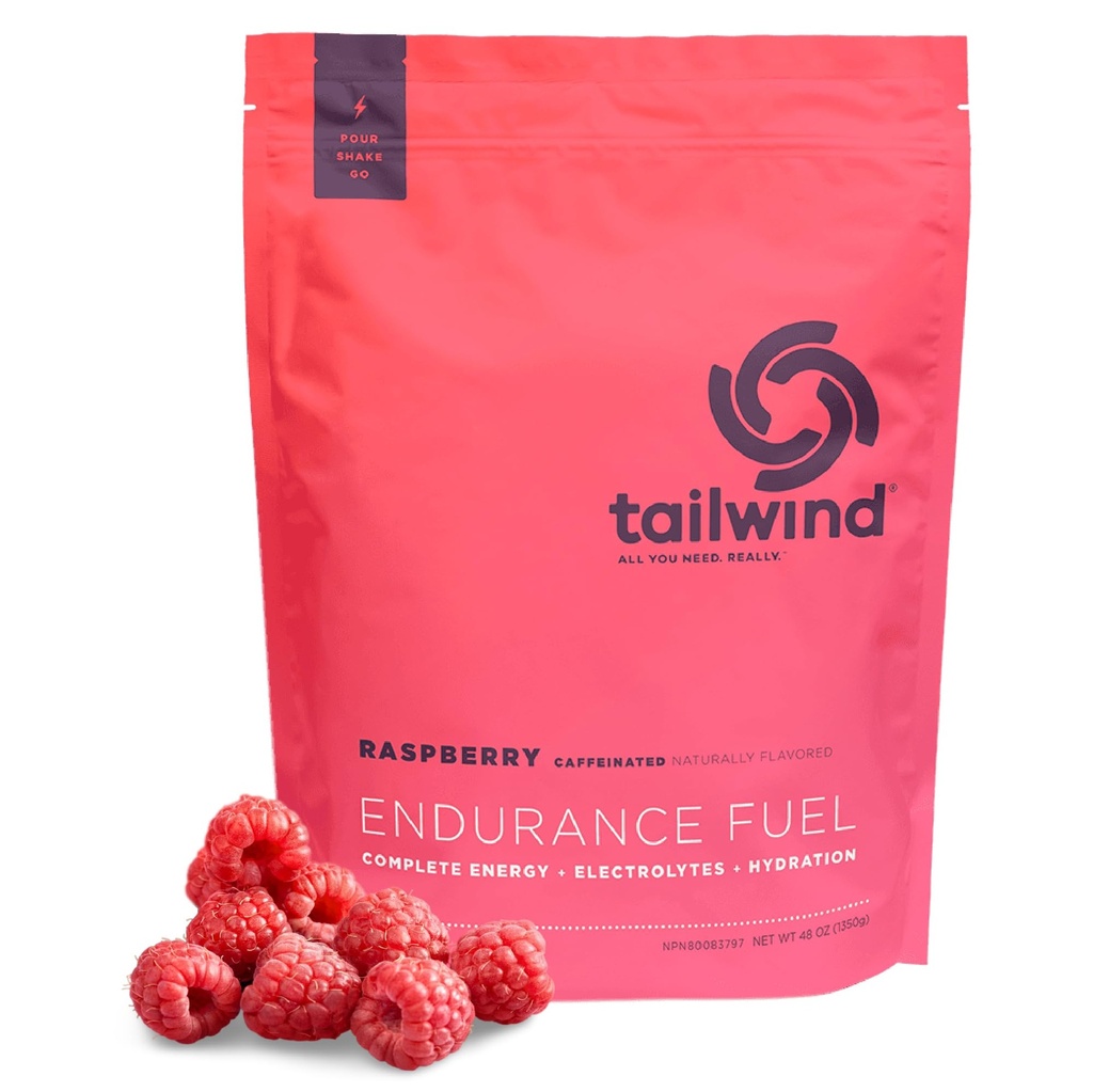 Tailwind Nutrition Endurance Fuel, Carbohydrate & Electrolyte Sports Drink Mix Powder, Gluten-Free, Vegan, Raspberry Buzz, 50 Servings (Caffeinated)