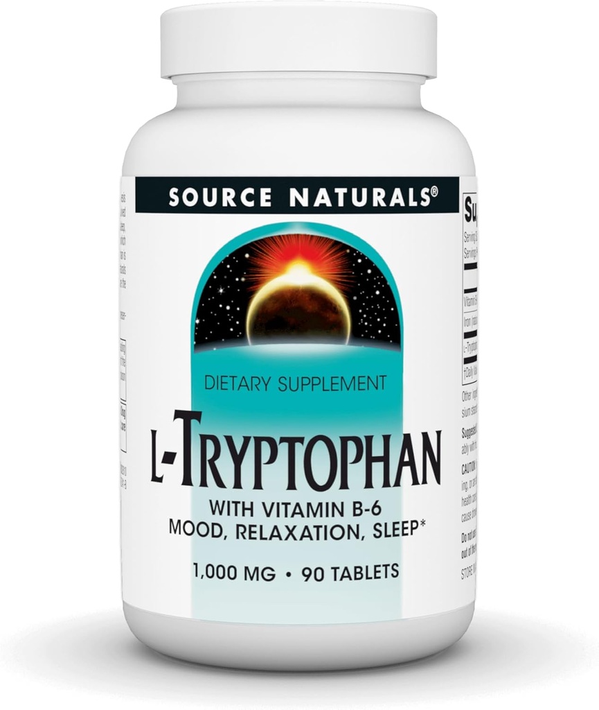 Fuente Naturales L-Tryptofan con vitamina B-6 Soporte Mood, Relax y sueño -1000 mg - 90 Tabletas