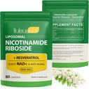 Suplemento NAD+ con Nicotinamide Riboside-Liposomal Nicotinamide Riboside 900Mg,High Purity Resveratrol NAD Suplemento para Anti-Aging,Energy,Focus-80 Capsules