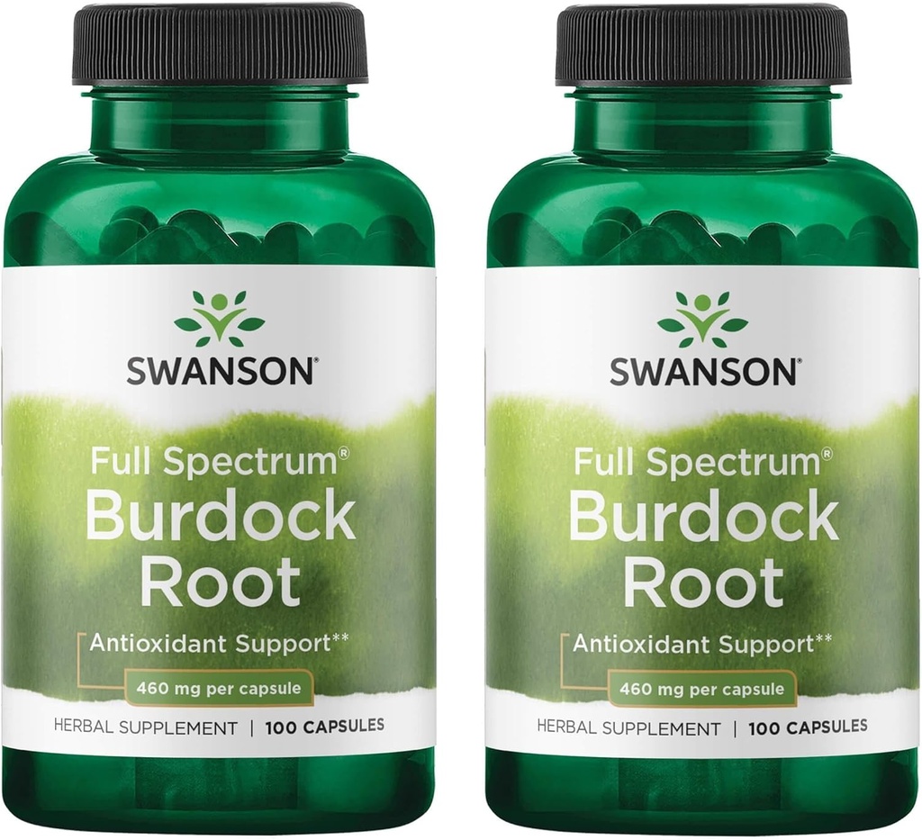 Swanson Burdock Root Kidney &amp; Liver Support - Detox Skin ayuda a eliminar las toxinas del cuerpo - Apoyar bien el sistema de inmunología saludable - Herbal Antioxidante Suplemento (460 mg 100 cápsulas) (2 Pack)
