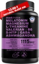 12-en-1 Melatonina cápsulas de sueño - Ayudas naturales para el sueño para adultos con Melatonina 5mg y Magnesium Glycinate 500mg, Ayuda para el sueño con Ashwagandha, L Theanine, Valerian Root, GABA, 5-HTP (90ct, Pack de 1)
