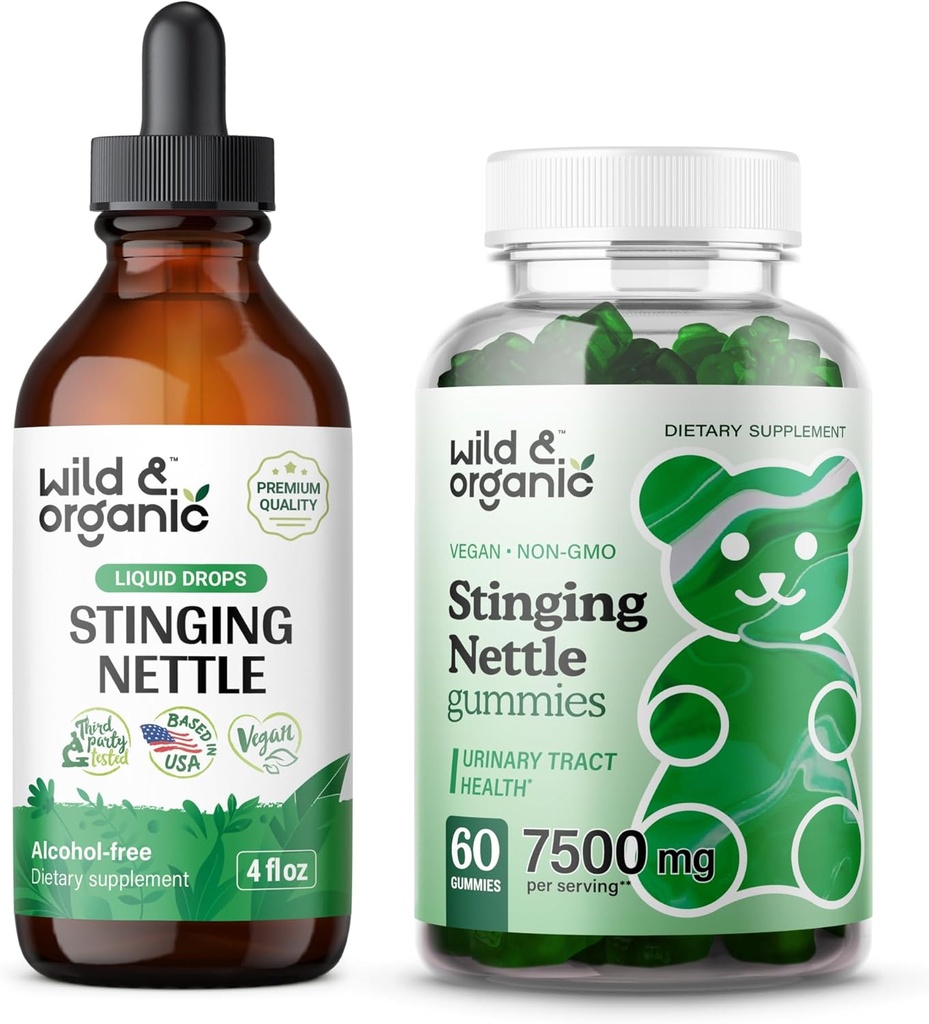 Wild &amp; Organic Stinging Nettle Root Tincture 4 fl oz &amp; Stinging Nettle Root Gummies