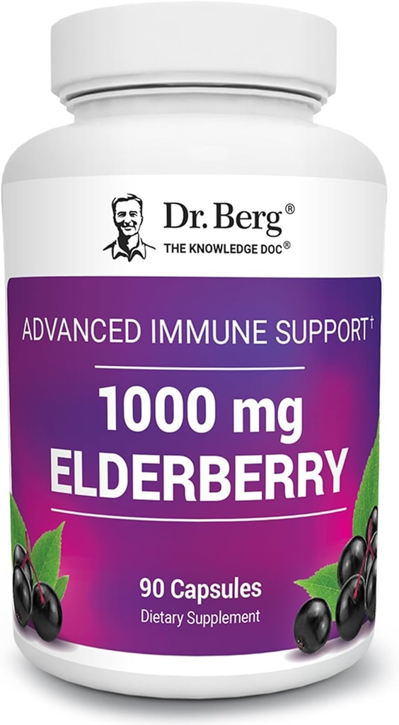 Dr. Berg Black Elderberry Capsules (Advanced Immune Support*) con 15,000 IU Vitamina D, 60 mg de Zinc, " 90 mg de Camu Camu - (4-in-1) Sambucus Elderberry Immune Support Suplemento - 90 cápsulas