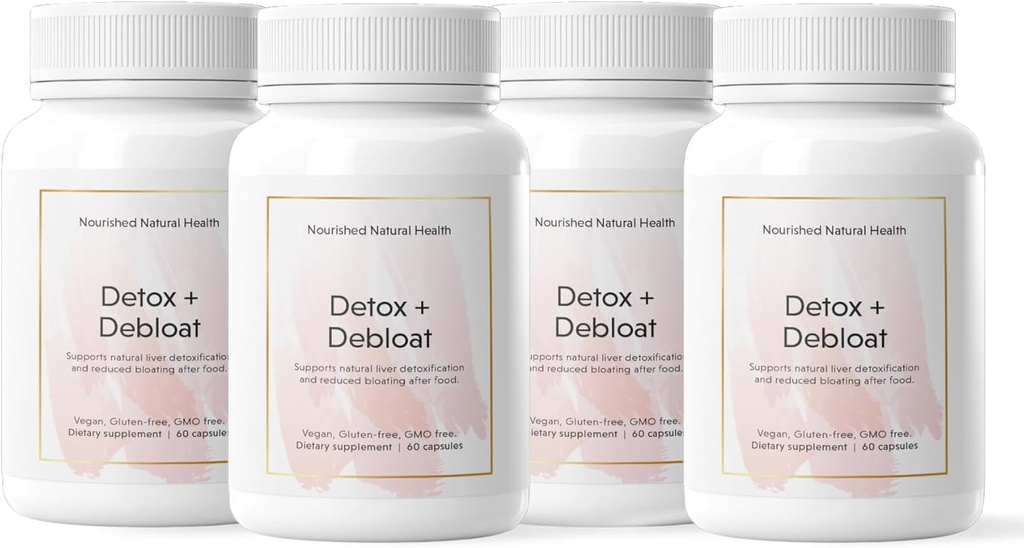 Nourished Natural Detox + Debloat - Milk Thistle &amp; Dandelion Root Vegan Supplement for Women - Bloating Relief & Digestion Support - 240 cápsulas