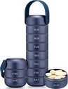 Zannaki Metal organizador semanal de píldoras, caja grande de carga de viaje 7 días, caja impermeable de píldoras diarias con manija de silicona, aleación de aluminio Contenedor portátil para vitaminas, medicinas, suplementos