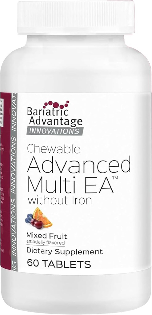 Bariatric Advantage Chewable Advanced Multi EA Without Iron, High Potency Daily Multivitamin for Bariatric Surgery Patients including Gastric Bypass, Sleeve Gastrectomy, DS - Mixed Fruit, 60 Count