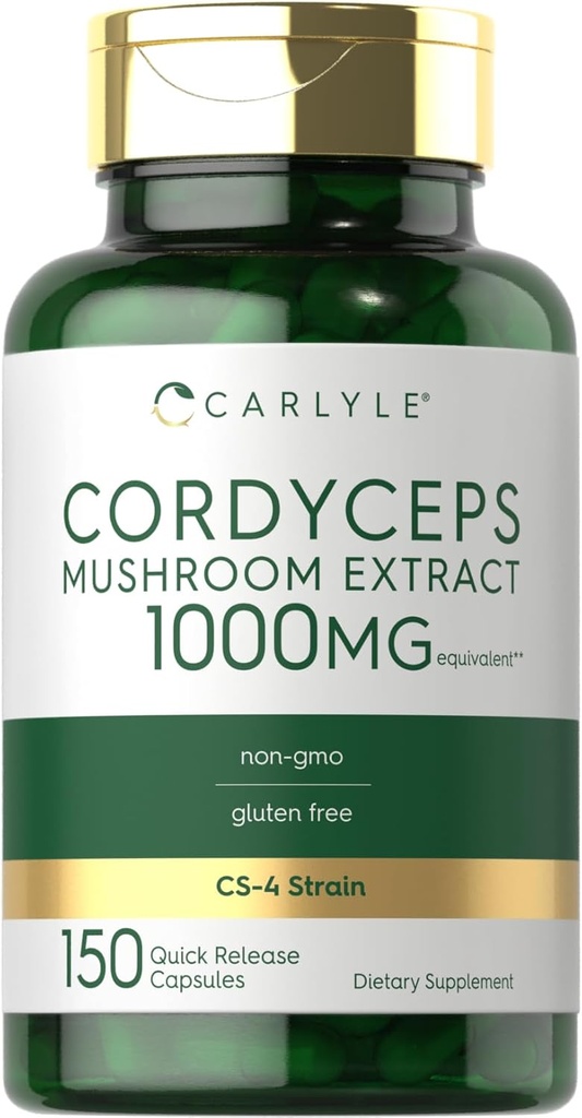 Carlyle Cordyceps Mushroom Capsules 1000mg  150 Count ← CS-4 Strain Mushroom Extract ← Non-GMO y Gluten Free