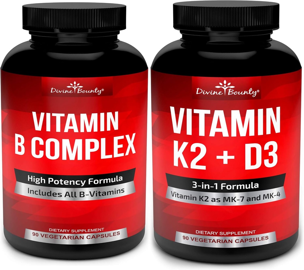 Divina recompensa Super B Complejo Vitaminas &amp; Vitamina K2 con D3 Bundle