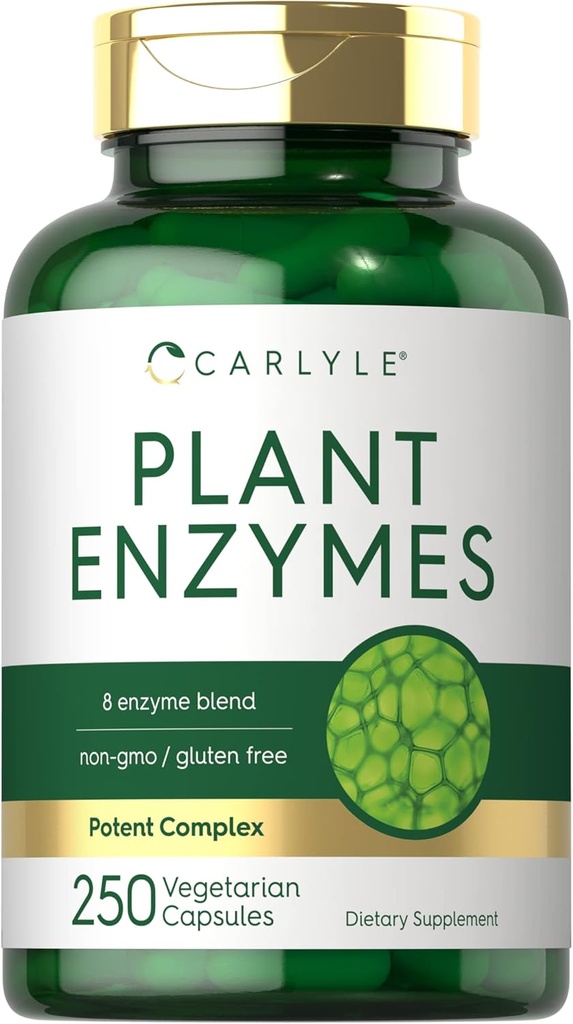 Carlyle Plant Enzymes with Protease, Papain, Lactase and Bromelain  250 Capsules ← Multi Enzyme Blend ← Non-GMO &amp; Gluten Free Supplement