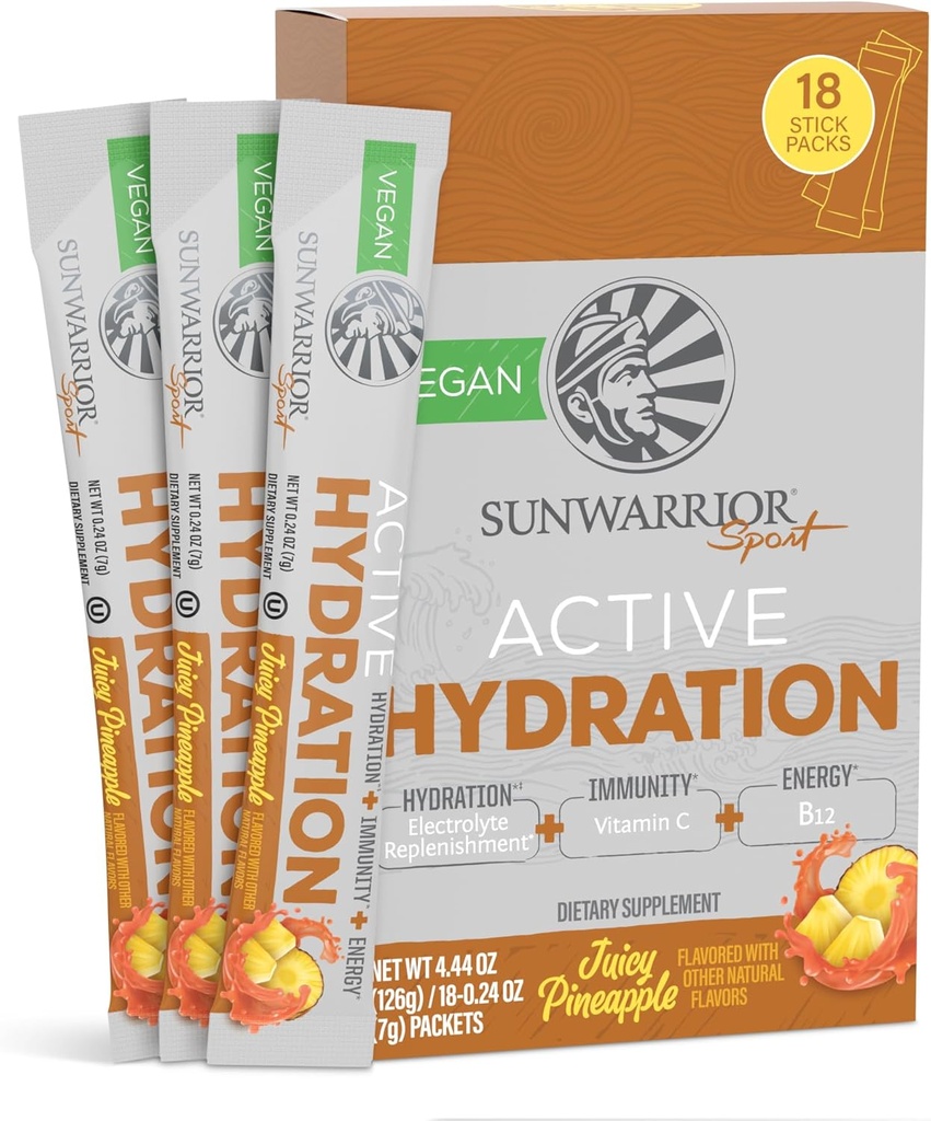 Sunwarrior Hidration Powder Electrolyte Packets Powder B12 Elderberry ¦ Juicy Pineapple Flavored 18 Stick Packs 126g Pouch  durable Vegan and Plant-Based Sugar Free