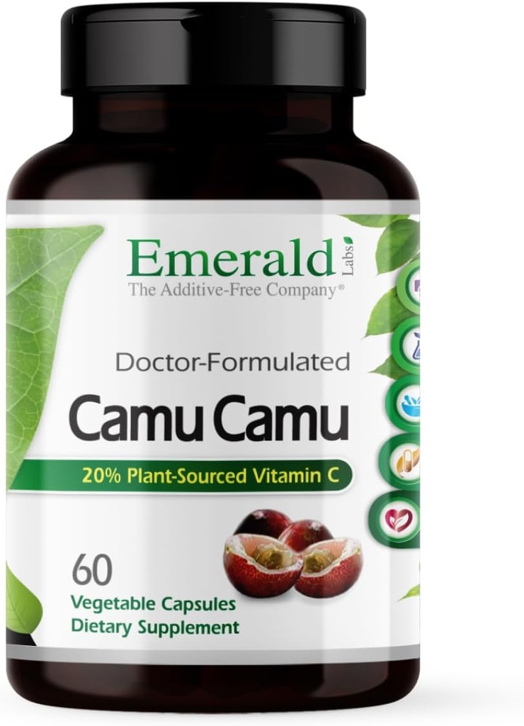 Laboratorios Esmeraldas Camu Camu - Vitamina C, Bioflavonoides, Aminoácidos &amp; B Vitaminas - Sin gluten, Vegan - 60 cápsulas vegetales (30-Day Supply)