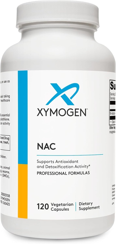 XYMOGEN NAC N-Acetyl-Cysteine 600mg - Cardiovascular, Antioxidante, Liver Detox + Immune Support Supplement - Support Glutathione Synthesis - Non-GMO NAC Suplemento (120 cápsulas)