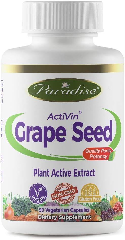 Capsulas Vegetarianas de las hierbas del Paraíso, Semilla de la uva Activin con Amla, 90 Conde