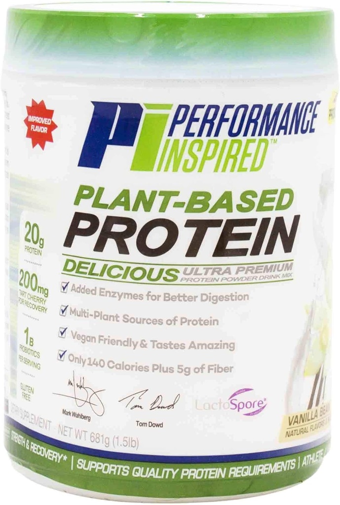 Rendimiento Nutrición inspirada Polvo de proteína basada en plantas – Todo natural – 20G Proteína – 1B Probióticos – Enzimas digestivas – Fibra Empaquetada – Gluten Gratis – Vanilla Bean – 1.5lb
