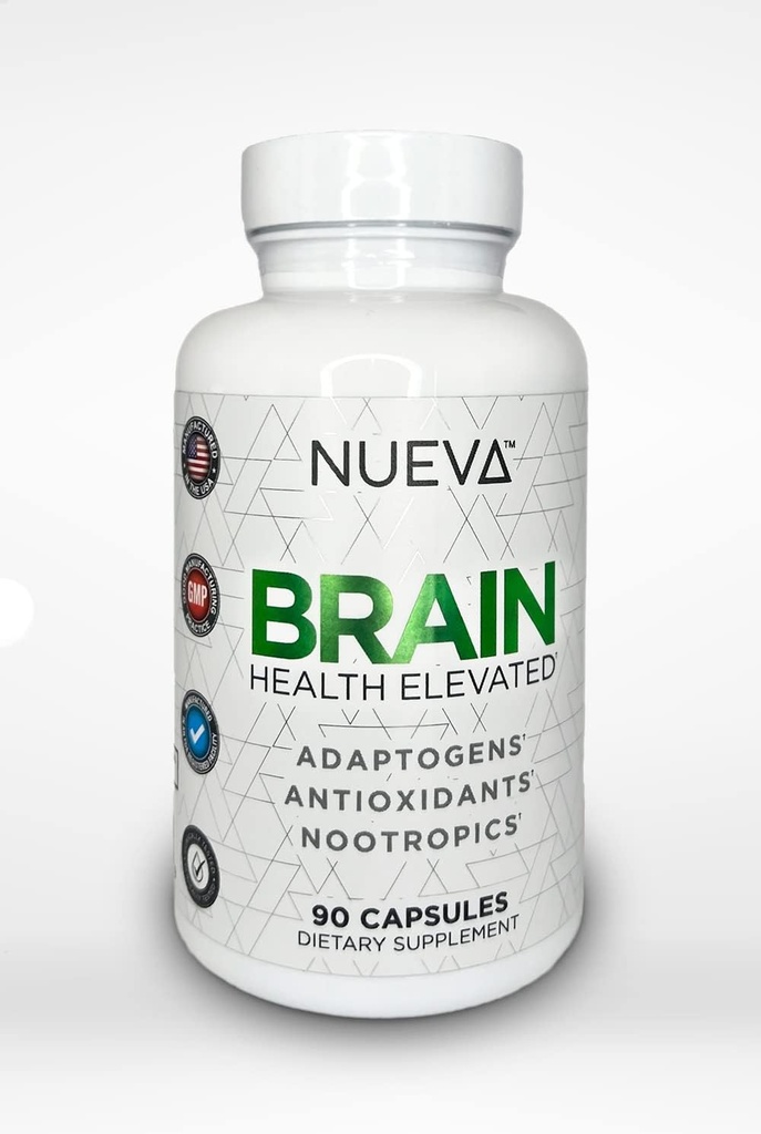 Nueva Brain Health - 90 Cap tención Premium Blend of Antioxidants, Adaptogens " Nootropics  durable Supports Memory, Cognition, Focus with Gingko, Lion's Mane, Bacopa + More