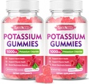 2 Pack Potasio Gummies, Potasio Chloride 1000mg para Adultos, Suplemento de Potasio Libre de Azúcar Gummies Apoyo Electrolyte Balance &amp; Leg Cramps for Women &amp; Men, Raspberry Flavor, 120 Condes