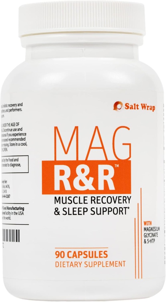 SaltWrap Mag R implicar - Cápsulas de musculatura nocturna Apoyo, Apoyo natural para el sueño para adultos con glucocinato de magnesio para el Spasm muscular y el alivio de las piernas, 90 cápsulas
