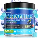 Cretina Monohydrate Gummies for Men ' Women, Increment Strength and Build Muscle, Energy & Booty Gain, Preworkout Supplement, Sugar Free, Vegan, Chewables Blueberry Flavor-120 Count