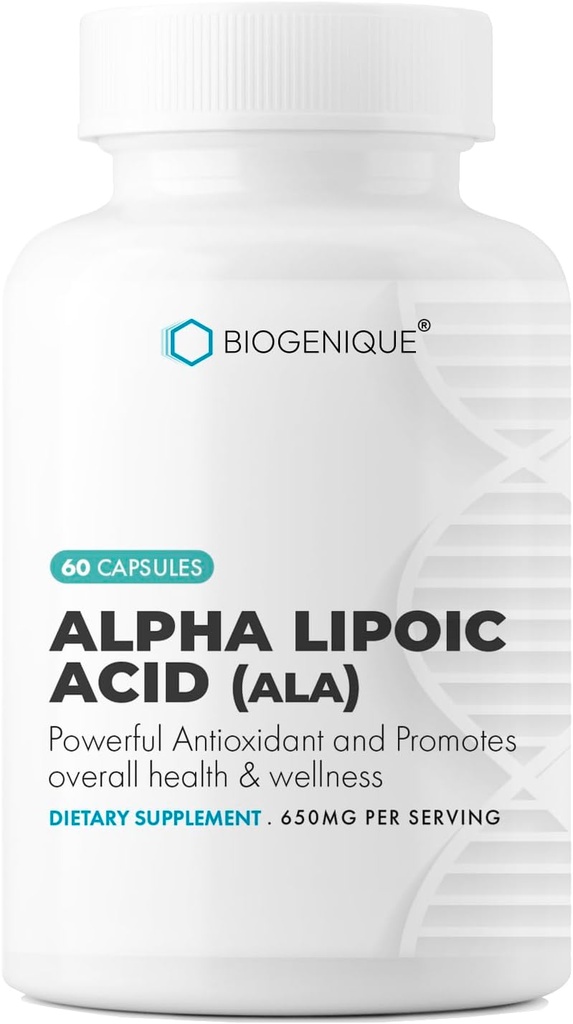 Alfa Lipoic Acid 650mg, apoya la salud antioxidante y la salud general, promueve la salud general y el bienestar, 60 cápsulas ALA - Hecho en EE.UU. - Vegan, no GMO, Gluten Free